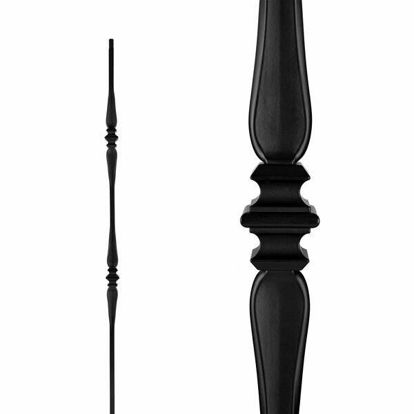 Nuvo Iron in Square x 44in Long Black Steel Interior Balusters - Double Collar and Spoon, 12PK SQI2CS-MP12